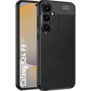 Samsung Galaxy S24 Fe ile Uyumlu Leather Serisi Deri Efekt Silikon Kılıf - Siyah AL3337