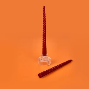 2'li Burgulu Parlak Şamdan Mumu - Metalik Bordo - 25 cm