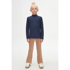 Açık Lacivert Basic Kışlık Yarım Balıkçı Yaka Uzun Kollu Kız Çocuk Tişört