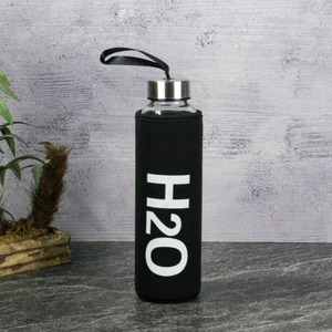 H2O Peluş Kılıflı Cam Matara - Siyah / Şeffaf - 600 ml