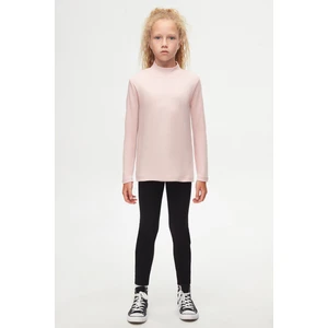 Pudra Pembe Basic Kışlık Yarım Balıkçı Yaka Uzun Kollu Kız Çocuk Tişört