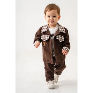 JNF Kids Erkek Bebek Ekose Şönil Ceket Üçlü Takım