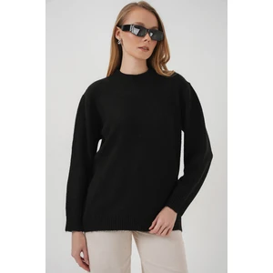 15895 Oversize Düz Siyah Triko Kazak