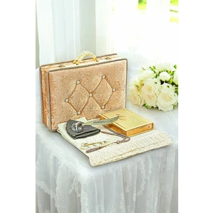 İhvan Online Sandıklı Çeyizlik Seccade Seti Damat Gelin Bohçasına Uygun Hediyelik Şal Kuranı Kerim Seti Gold