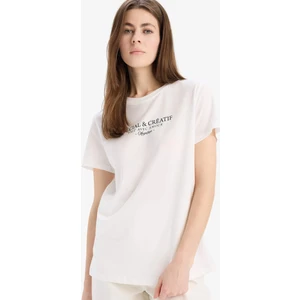 Regular Fit Bisiklet Yaka Baskılı Penye Kısa Kollu Beyaz Tişört E2790AX25SP