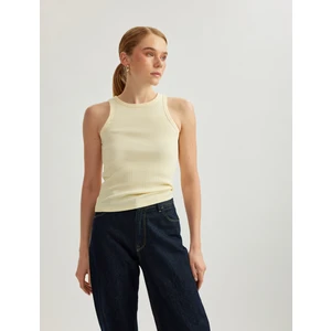 Pamuklu Kolsuz Halter Yaka Basic Fitilli Atlet