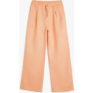 Beli Bağcıklı Bol Paça Basic Keten Pantolon