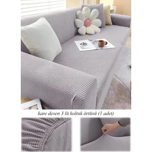 Streç Lastikli Esnek Yikanabilir Kare Desen Berjer Üç Kişilik Koltuk Örtüsü Koltuk Kılıfı (Bir Adet)
