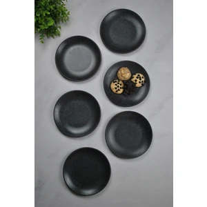 6 Adet Porselen Mini Pasta Tabağı 17 cm Tatlı Tabak Seti-Ikramlık Sunum Siyah