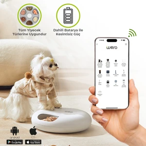 Akıllı Kedi Köpek Yaş Mama Kabı , 6 Öğün Kedi Mama Dağıtıcısı, Wifi APP Kontrolü Uzaktan Besleme, Sıkışma Önleyici, Zamanlayıcı Ayarlı Otomatik Evcil Hayvan Besleyici - Beyaz