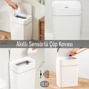 4147 Hareket Sensörlü Sessiz Kapatma Çöp Kutusu Banyo Mutfak Pilli Çöp Kovası Kapaklı Banyo Çöp Kovası 12 Litre