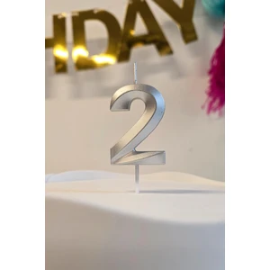 2 Yaş Gümüş Mum Rakam Pasta Mumu Yaş Mum Gümüş Renk