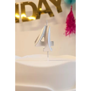 4 Yaş Gümüş Mum Rakam Pasta Mumu Yaş Mum Gümüş Renk