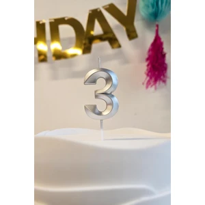 3 Yaş Gümüş Mum Rakam Pasta Mumu Yaş Mum Gümüş Renk