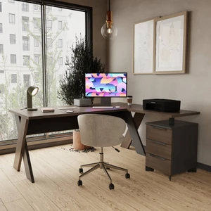 Çağın Ofis Mobilyaları Omix Kesonlu L Çalışma Masası 180 cm (Koyu Meşe-Balos/antrasit)