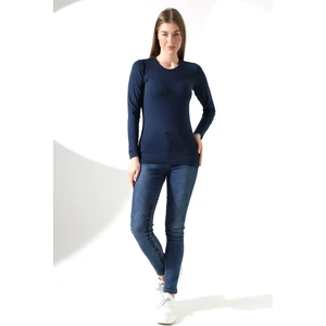 Uzun Kol Bisiklet Yaka Penye Kompakt Body 19646 Lacivert