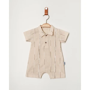 Organik Tarz Yenidoğan Pamuk Çizgi Kabartmalı  Çıt Çıt Kapatmalı Kısa Kollu Tulum