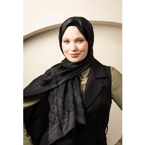 Kamer Scarf Üçgen Desen Parlak Jakar Şal Siyah