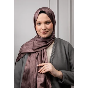 Kamer Scarf Üçgen Desen Parlak Jakar Şal Kahve