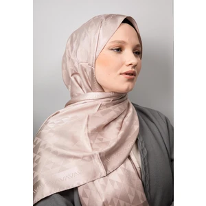 Kamer Scarf Üçgen Desen Parlak Jakar Şal Sütlü Kahve