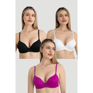 Arma Yıldız Kadın Balenli Destekli Dolgulu Sütyen 3'lü Set Siyah Beyaz Mürdüm