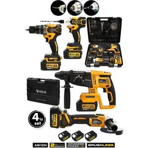 Profesyonel 21V Akülü Kırıcı Delici Hilti & Taşlama & Matkap & Somun Sıkma Sökme 4'lü Set