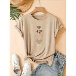 Çoklu Kalp Baskılı Basic T-Shirt