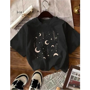 Çoklu Ay Desen Baskılı Basic T-Shirt