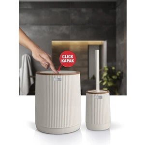 Okyanus Home Nida Bej Ahşap Desenli Eko 2'li Wc Kova ve Fırça Seti