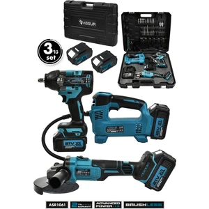 21V Çift Akü 800 Nm Somun Sıkma Sökme 125 Mm Taşlama Hava Pompası 3'lü Set