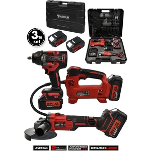 21V Çift Akü Hava Pompası 800 Nm Somun Sıkma Sökme 125 Mm Taşlama 3'lü Set