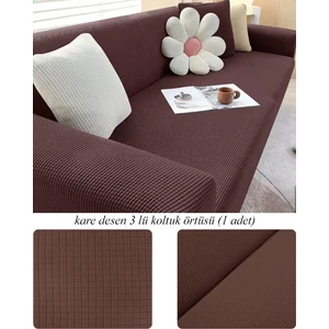 Streç Lastikli Esnek Yikanabilir Kare Desen Berjer Üç Kişilik Koltuk Örtüsü Koltuk Kılıfı (Bir Adet)