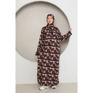 Yarım Fermuarlı Kendinden Türbanlı Şallı Kadın Namaz Elbisesi