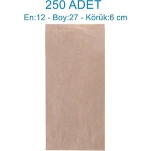 250'LI Orta Boy Hediye & Sandviç Kese Kağıdı – (12X27X6 Cm, Kahverengi, Şamua Kağıt)