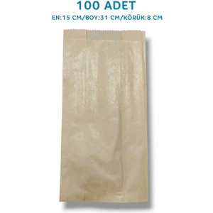 100'LÜ Büyük Boy Hediye & Ekmek Kese Kağıdı – (15X31X8 Cm, Kahverengi, Şamua Kağıt)