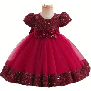 Miço Kids Kız Çocuk Pullu  Balon Kol Abiye Elbise