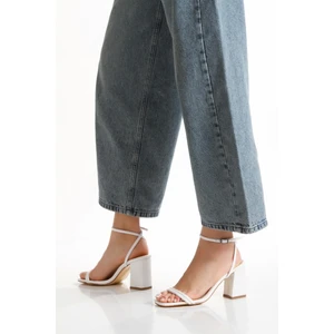 MFT Ayakkabı Beyaz Kadın 8 cm Kalın Topuklu Ayakkabı