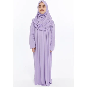 Pratik Tek Parça Organik Kız Çocuk Namaz Elbisesi - Lila - 5-7 Yaş