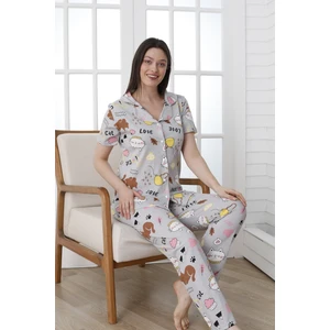 Vg Bond Moda Önü Düğmeli Desenli Kısa Kol Süprem Kadın Pijama Takımı VG138