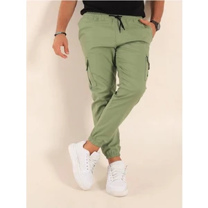 Likralı Beli ve Paçası Lastikli Yeşil Kargo Pantolon