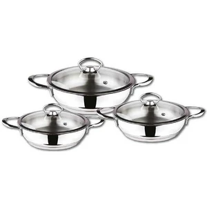 Çelik Sahan Seti Cam Kapaklı 14-16-18 cm