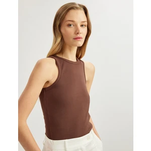 Pamuklu Kolsuz Halter Yaka Basic Fitilli Atlet