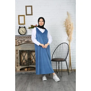 Düğme Detaylı Kadife Salopet Elbise