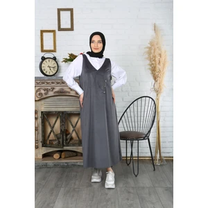 Düğme Detaylı Kadife Salopet Elbise