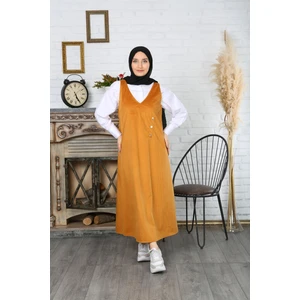 Düğme Detaylı Kadife Salopet Elbise