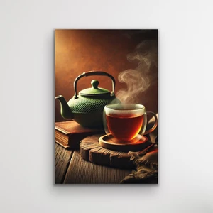 Yeşil Demlik ve Çay Kanvas Tablo 20 x 30 cm