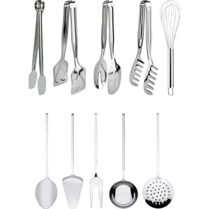 10 Parça Mutfak Için; Servis, Pasta, Makarna, Salata Maşası ve Kepçe, Kevgir, Kaşık, Spatula Seti