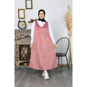 Düğme Detaylı Kadife Salopet Elbise