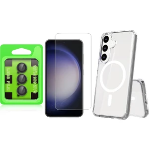 Galaxy S25 Plus Kılıf Magsafe Şarj Özellikli Şeffaf Sert PC Zore Embos Kapak + Kamera Lens Koruyucu + Nano Ekran Koruyucu