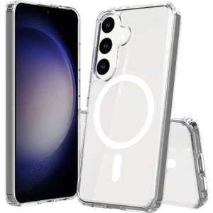 Samsung Galaxy S25 Kılıf Magsafe Şarj Özellikli Şeffaf Sert Pc Embos Kapak